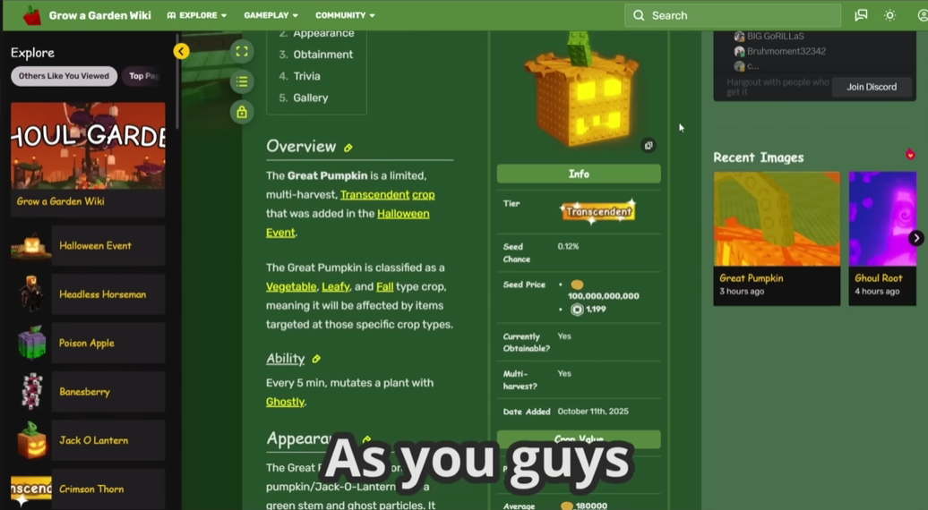 DO THIS NOW To Get The GREAT PUMPKIN SEED! (Grow a Garden)